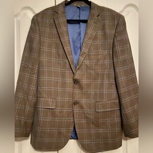 Johnston & Murphy Wool Silk Blend Tan Checkered Blazer